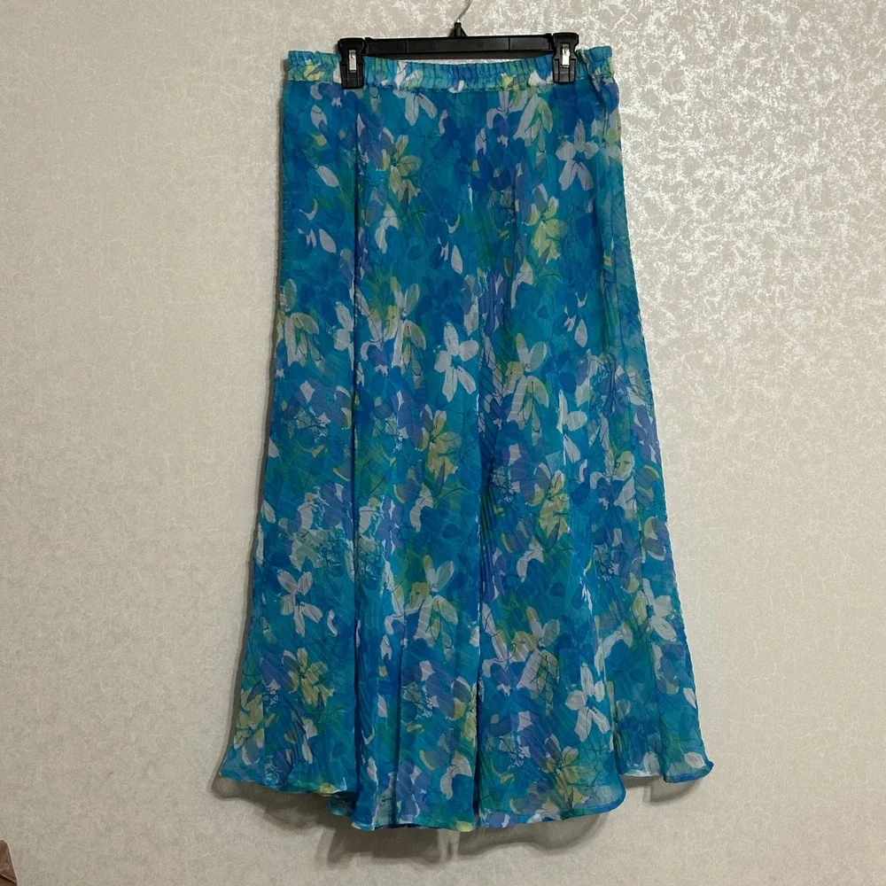 Graff Reversible Floral & Striped Maxi Skirt Vintage Blue Teal Purple Boho XL